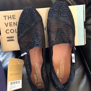 Toms black Moroccan crochet slip on